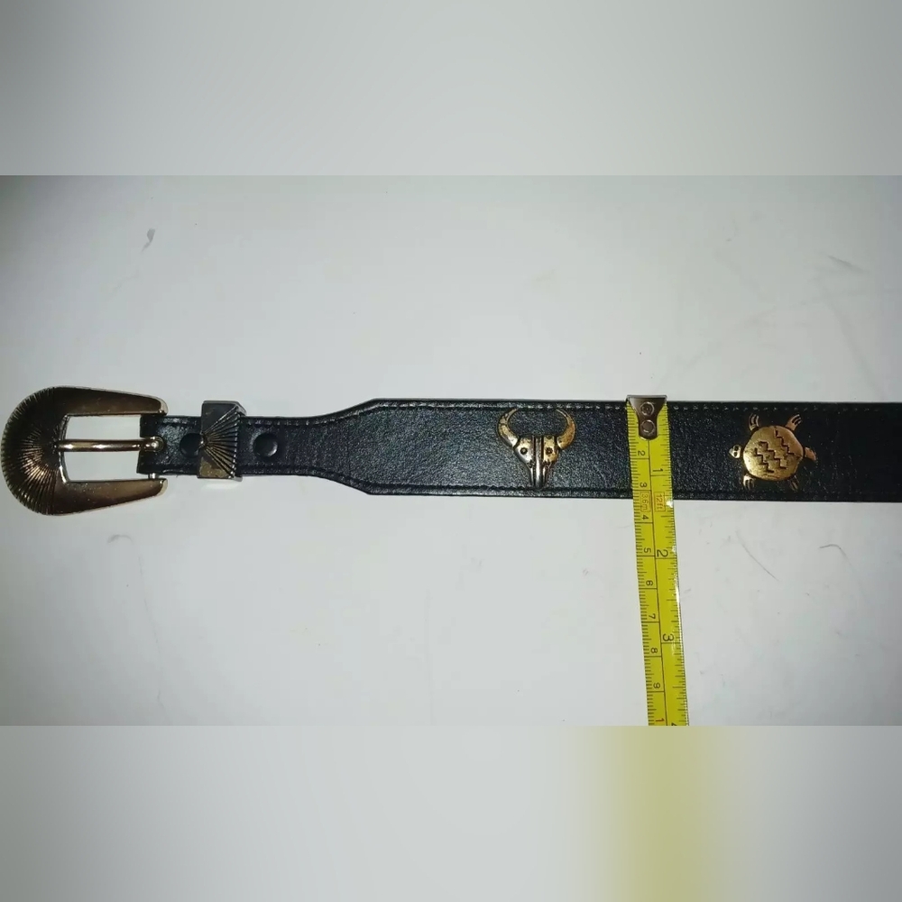 VTG Silver Creek Belt Sz 28 Black Leather Southwestern Metal Animals - Picture 12 of 12
